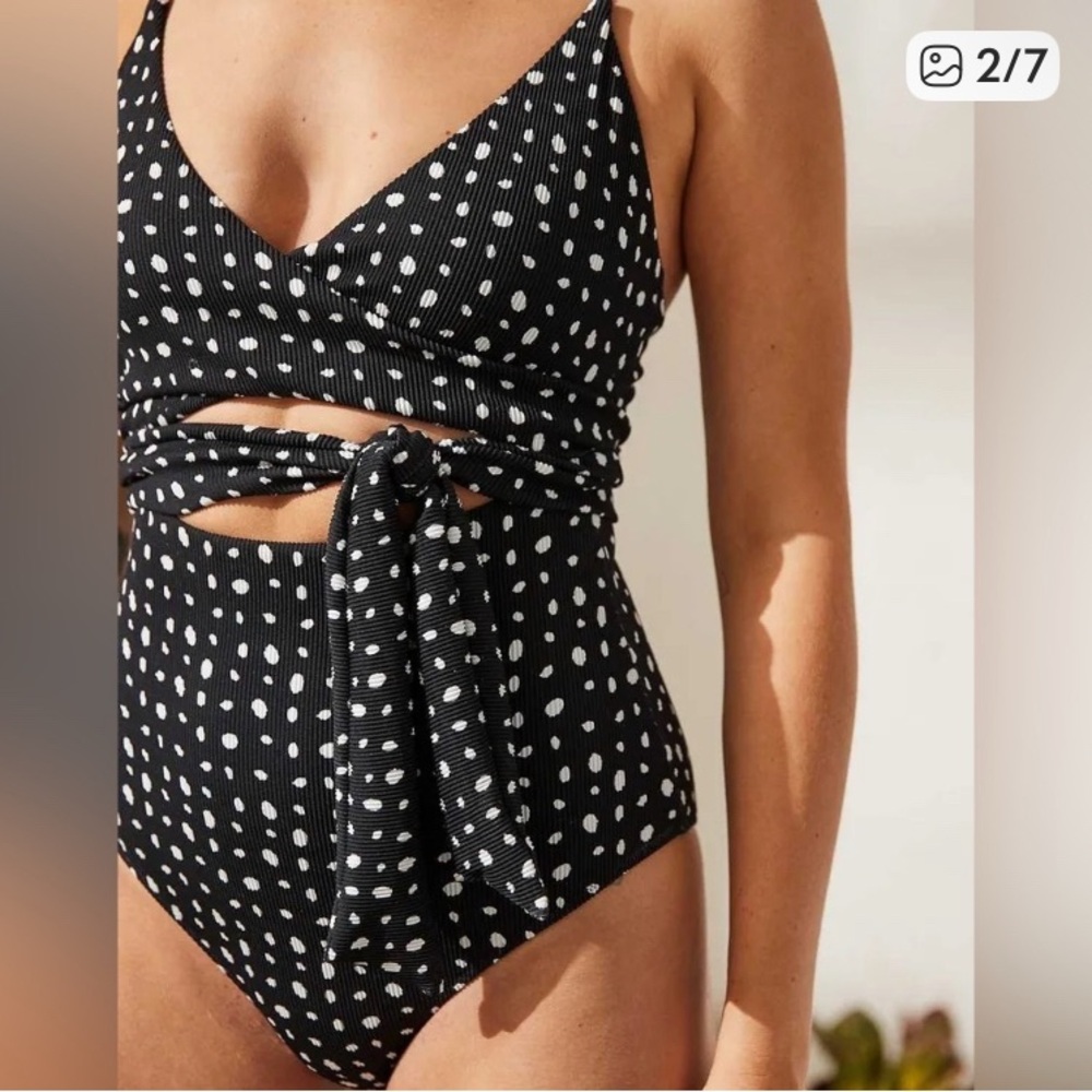 Aerie • NWT Black and White Polka Dot Wrap Swimsuit